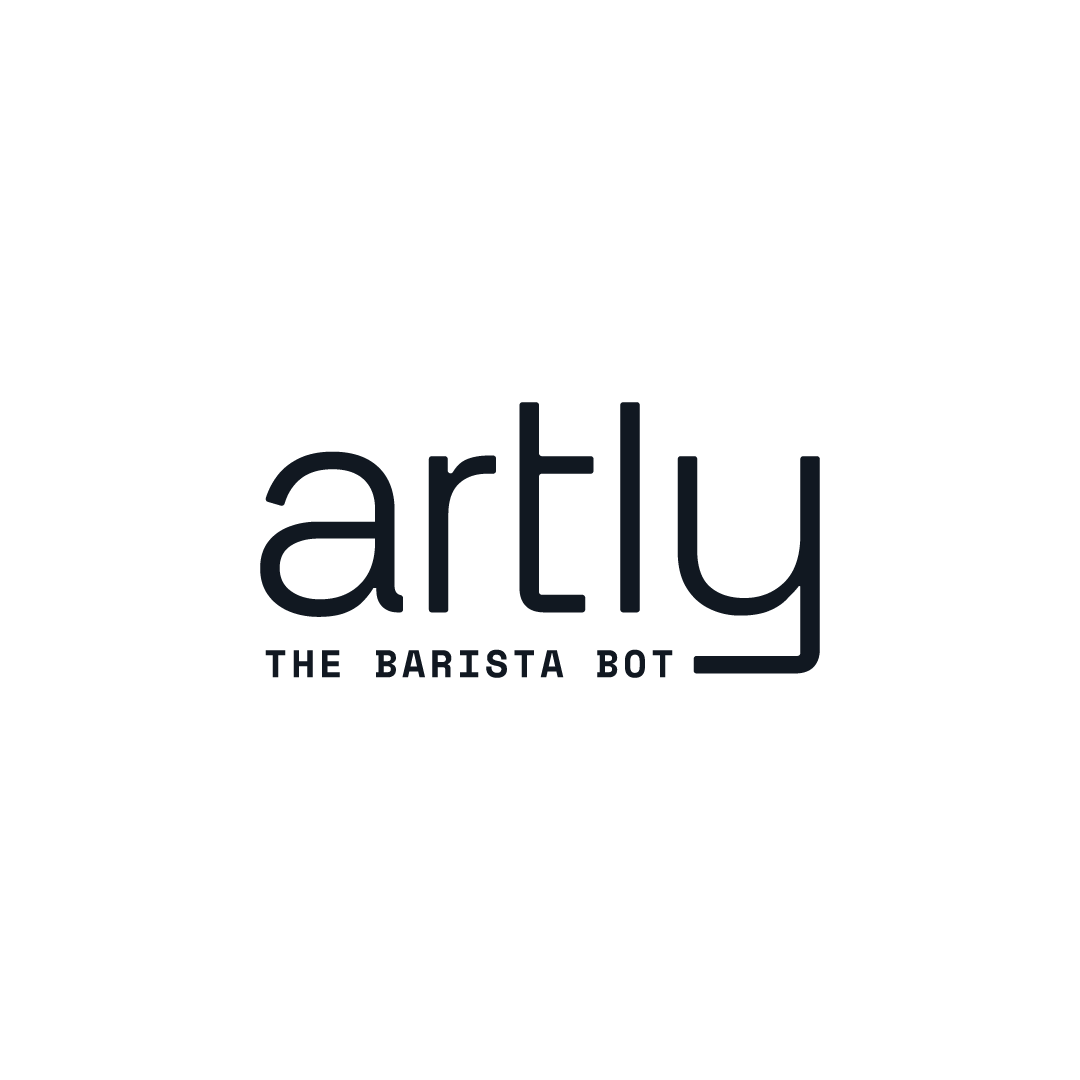 The Artly logo is all lowercase black text. The words “The Barista Bot” in all capital letters line up with the tail of the “y” in “artly.”