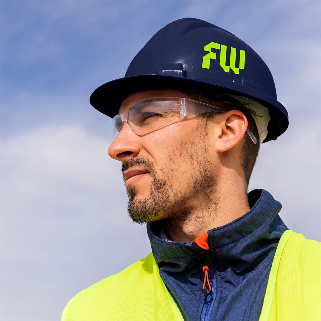 Frameworks branded helmets hard hats for the job site