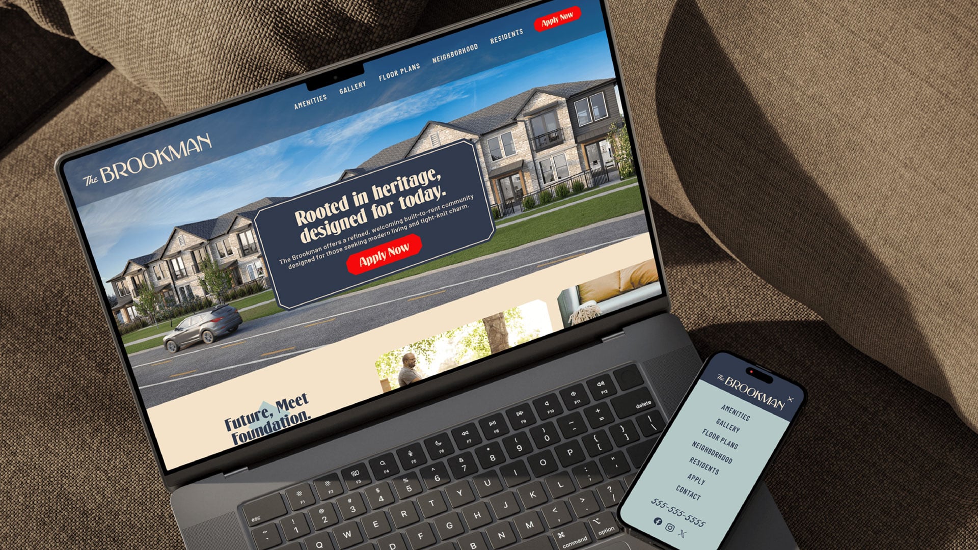 The Brookman community branding and website homepage landing page digital design